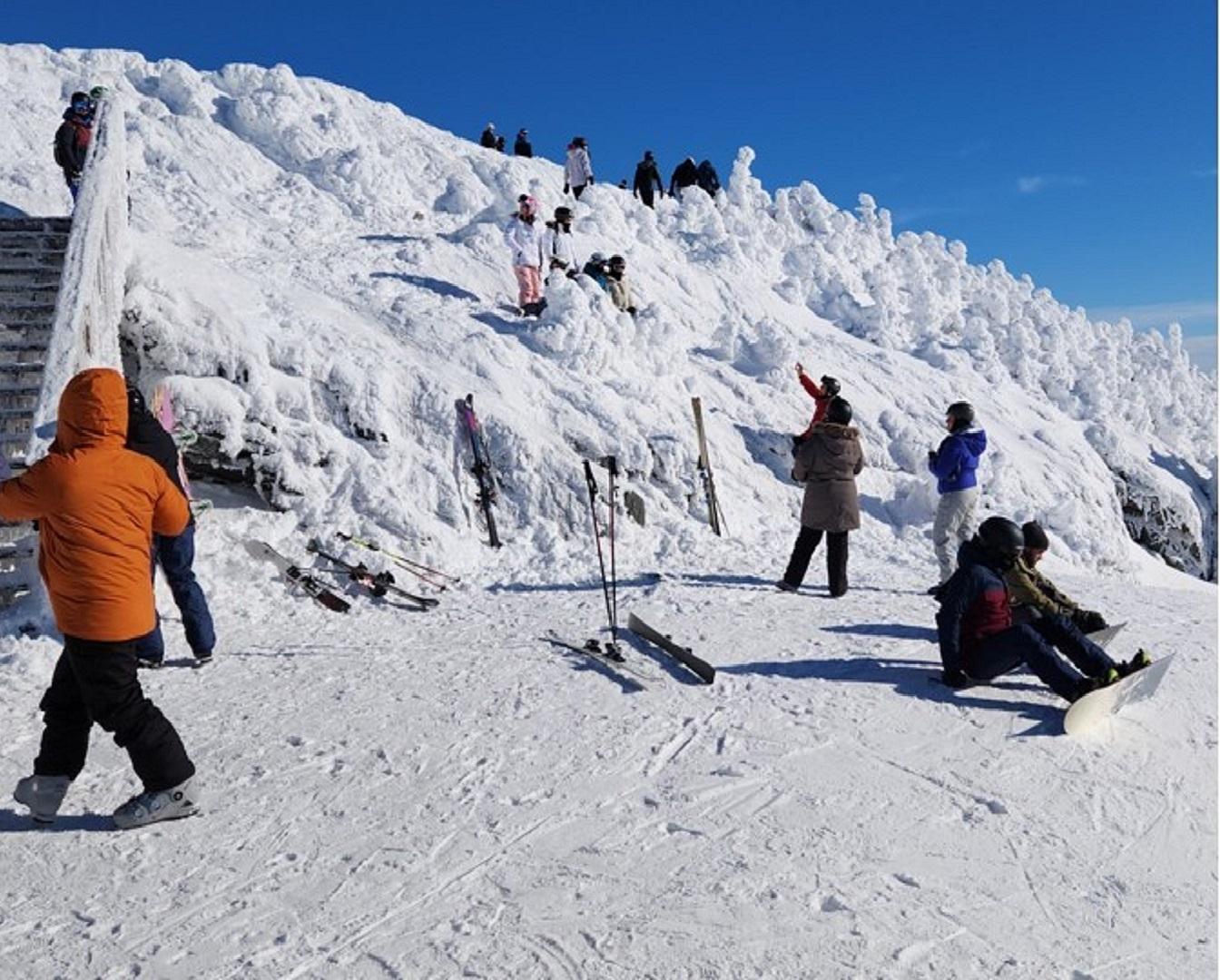 Sunny snow at top of Jay Peak Tram