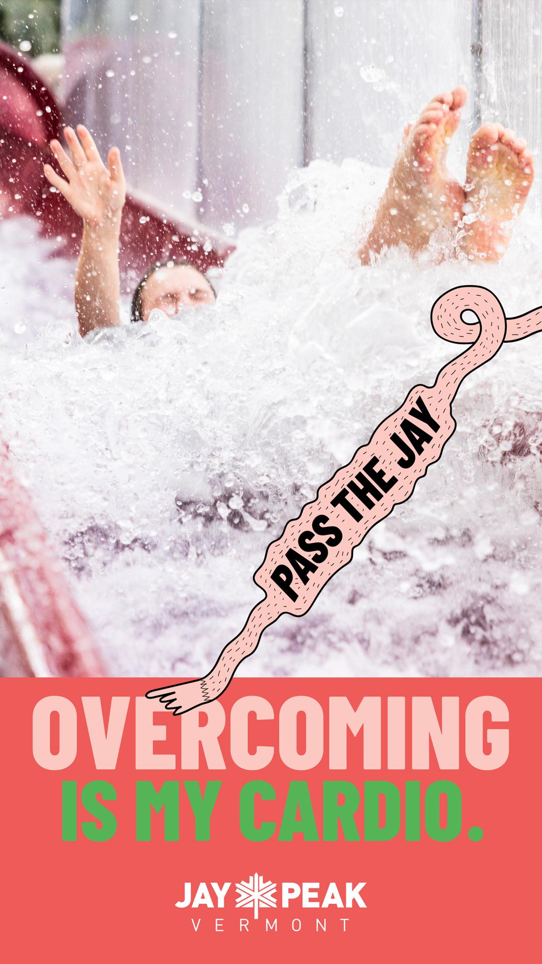 Person sliding down a water slide with hands raised.
