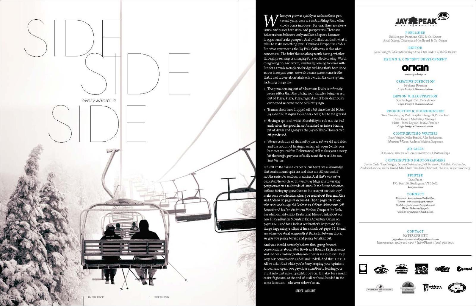 Ski lift with people in snowy landscape, trees below. Monochrome design and text elements.