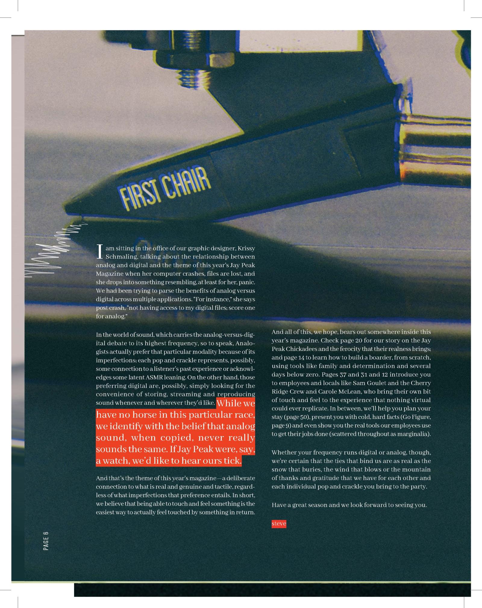 Record player arm and needle on a vinyl record, text in red and white blocks.