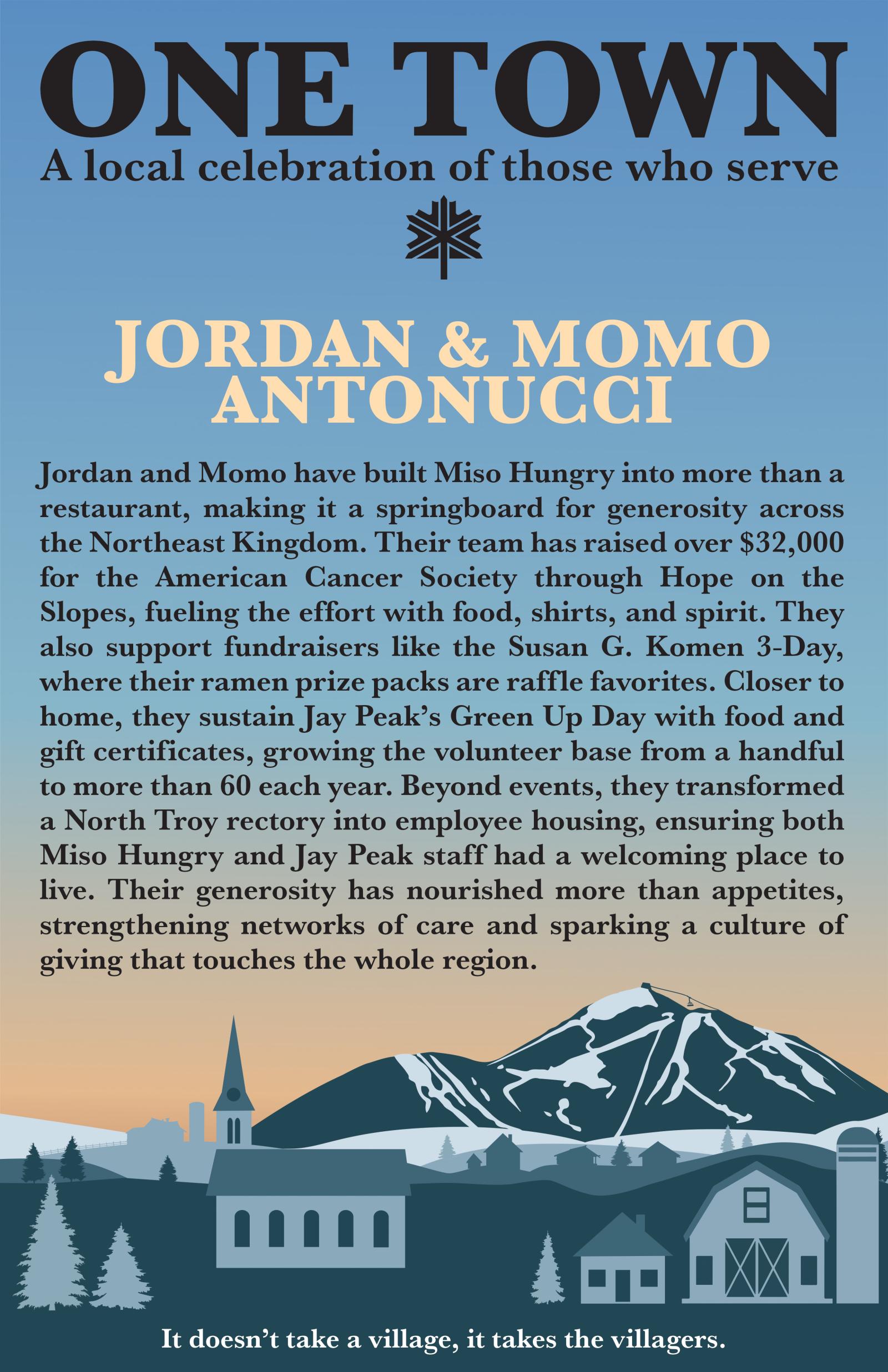 A winter sunset over a town with snowy mountains in the background.