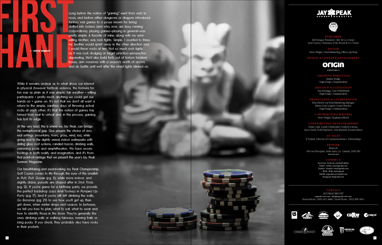 Poker chips stacked on a table, blurred figures in the background.