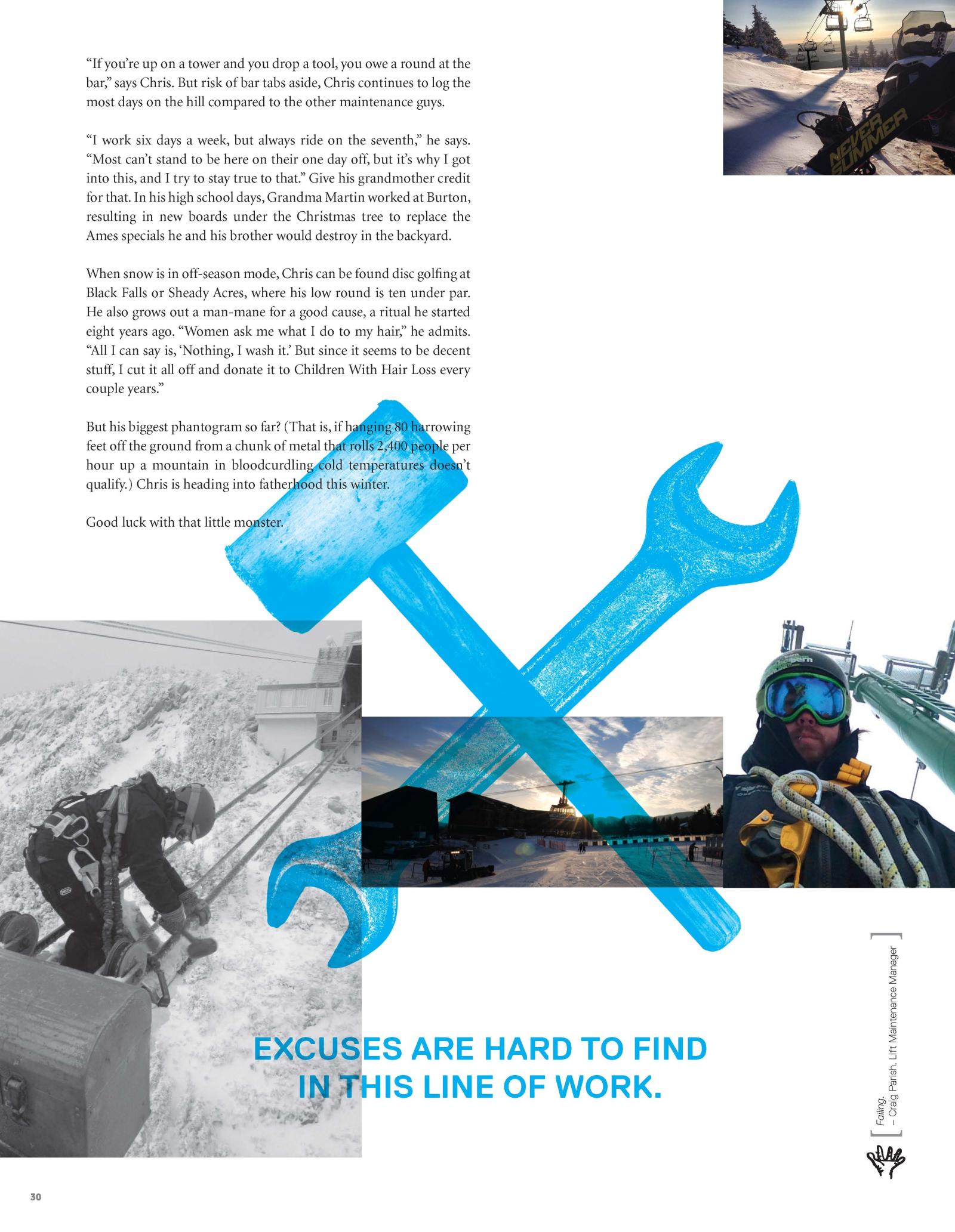 Blue wrench and hammer overlay on workers in snowy conditions, text at bottom.