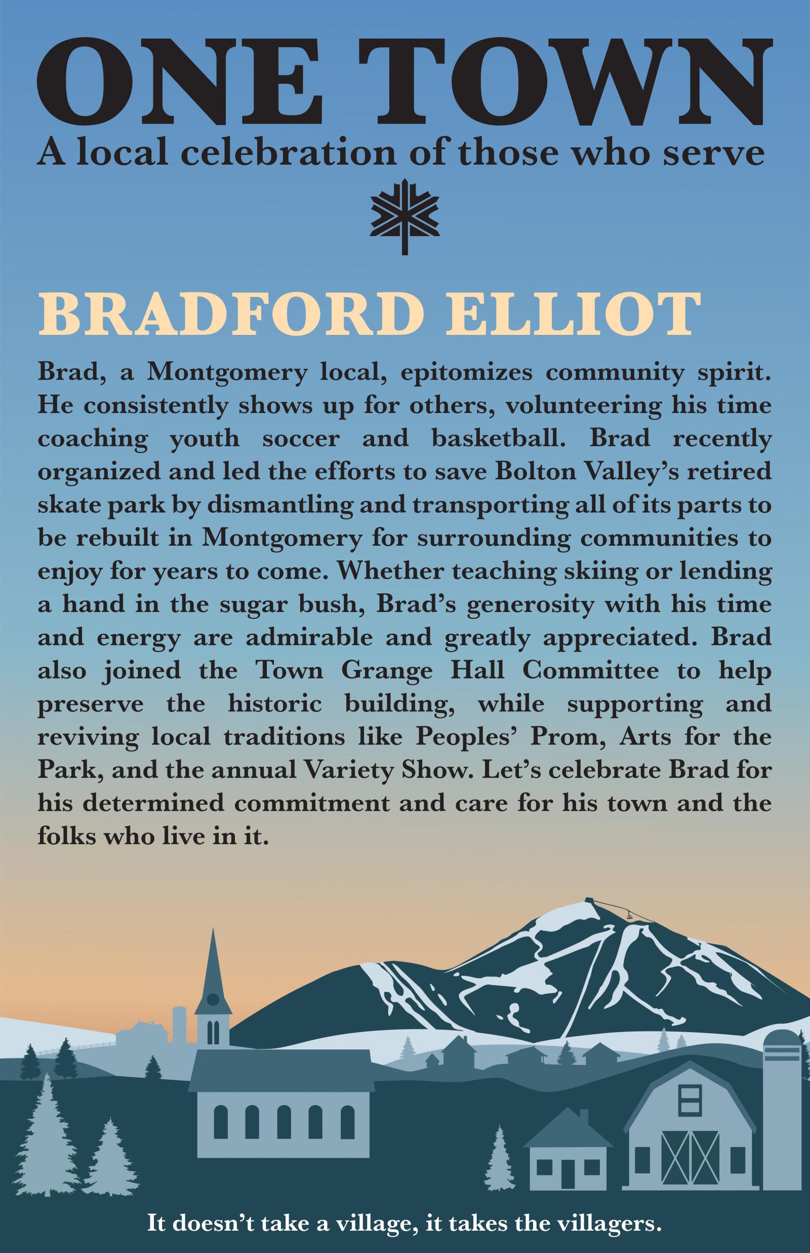 Book cover illustration with mountains, houses, and sunset.