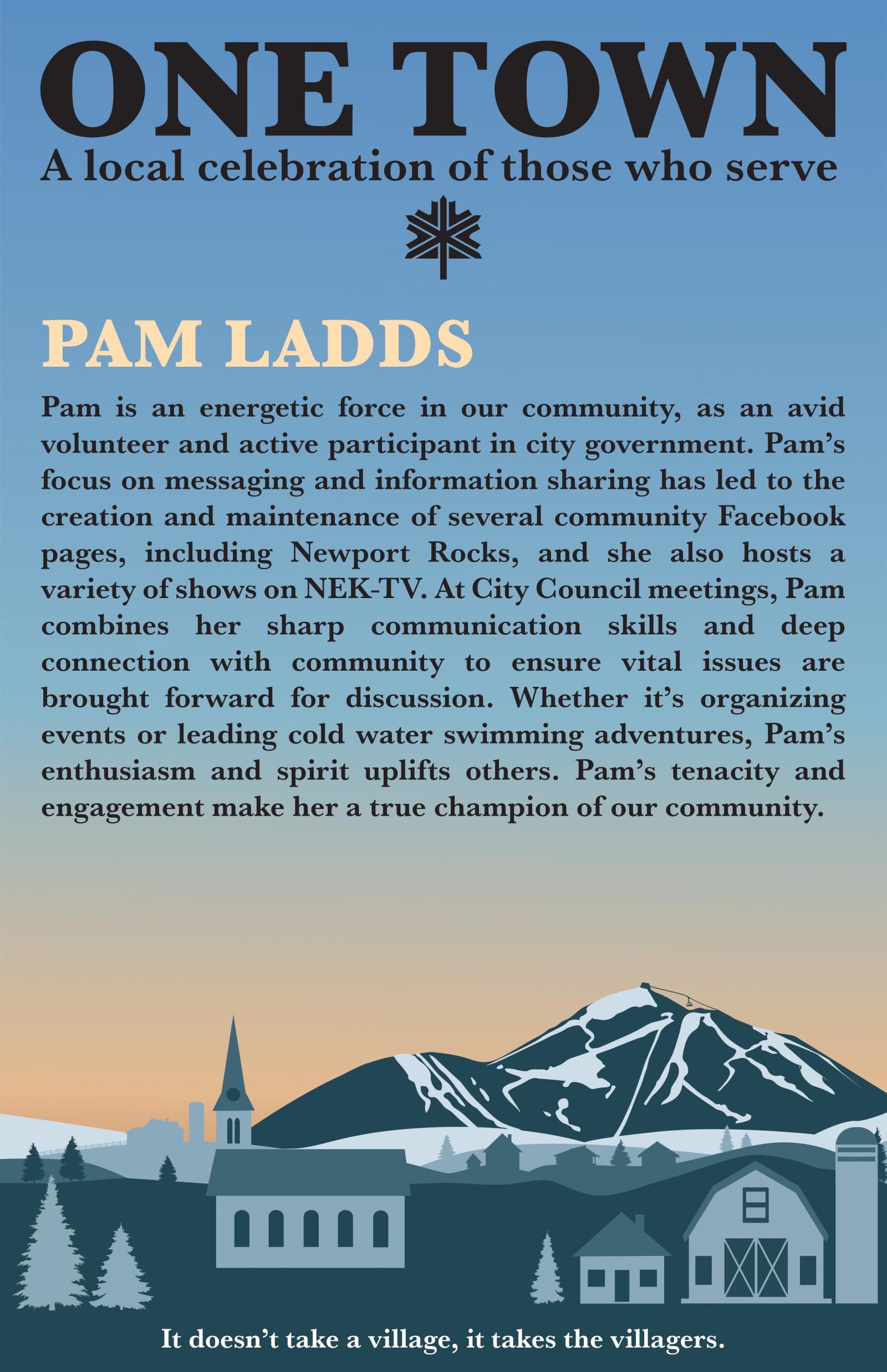 Poster for "One Town" featuring snowy mountains and a small town silhouette.