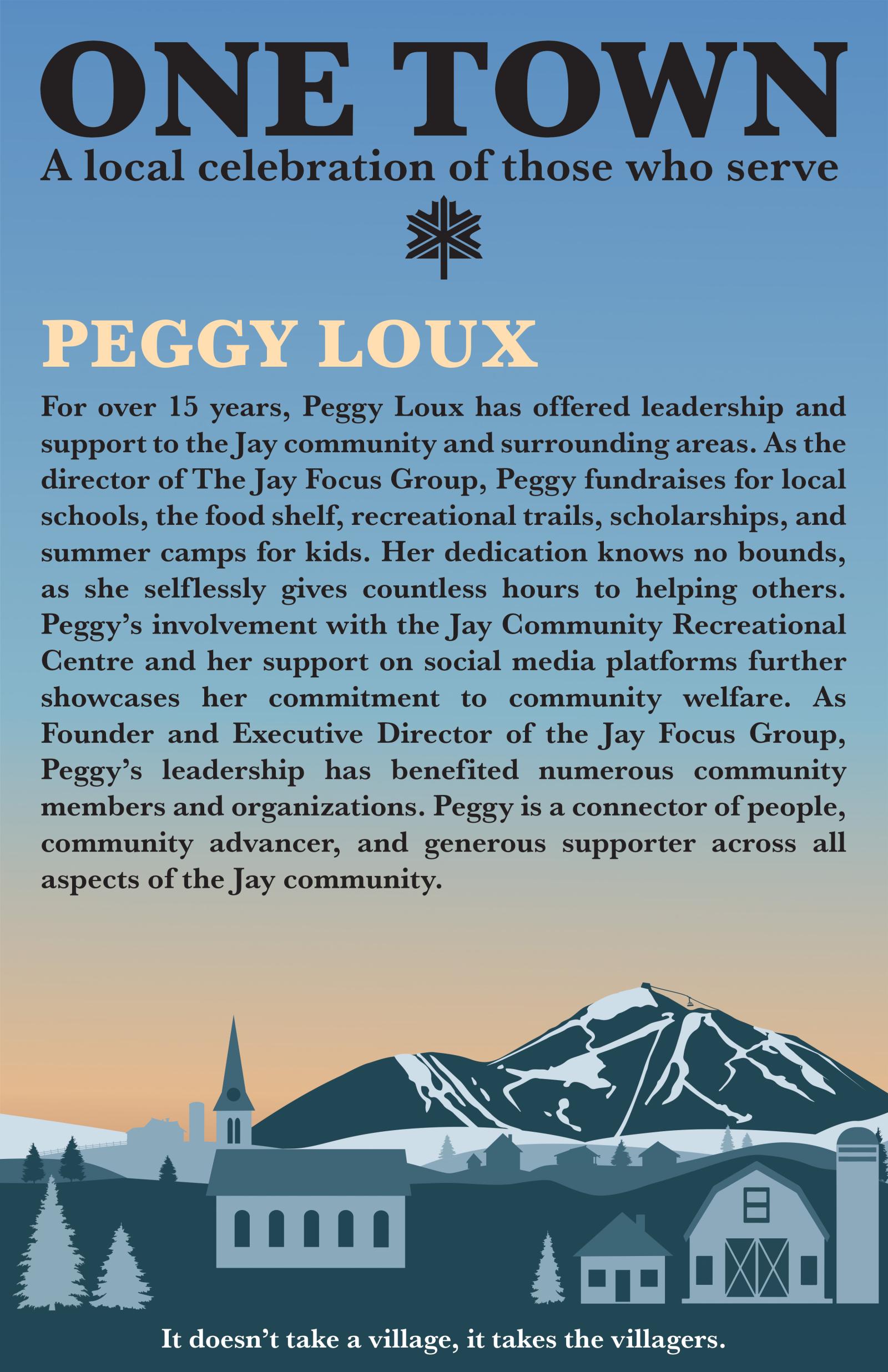 "One Town" magazine cover with blue and gold tones, featuring an illustration of a mountain town.