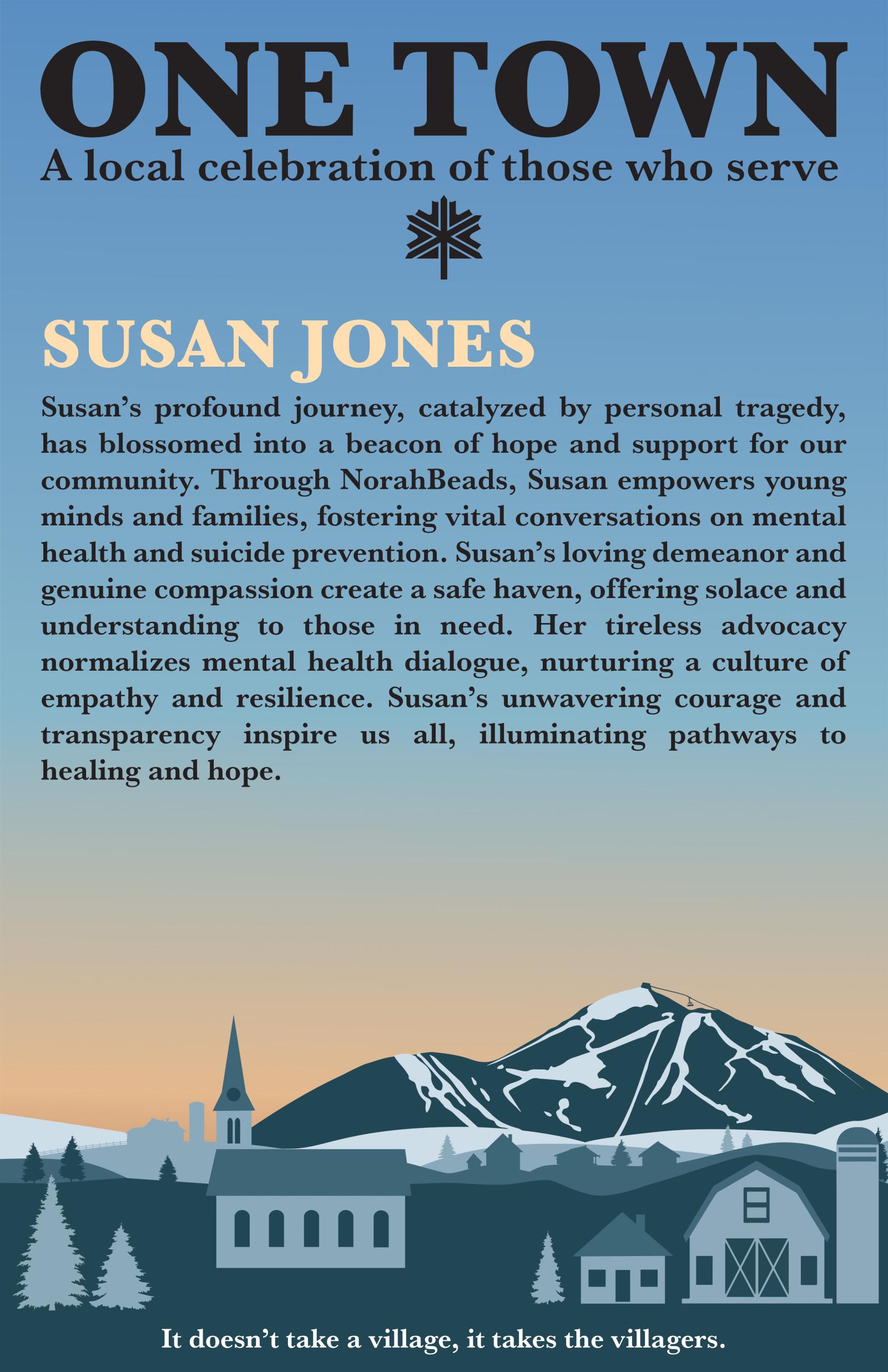 One Town cover with text and mountain village graphic at sunset.