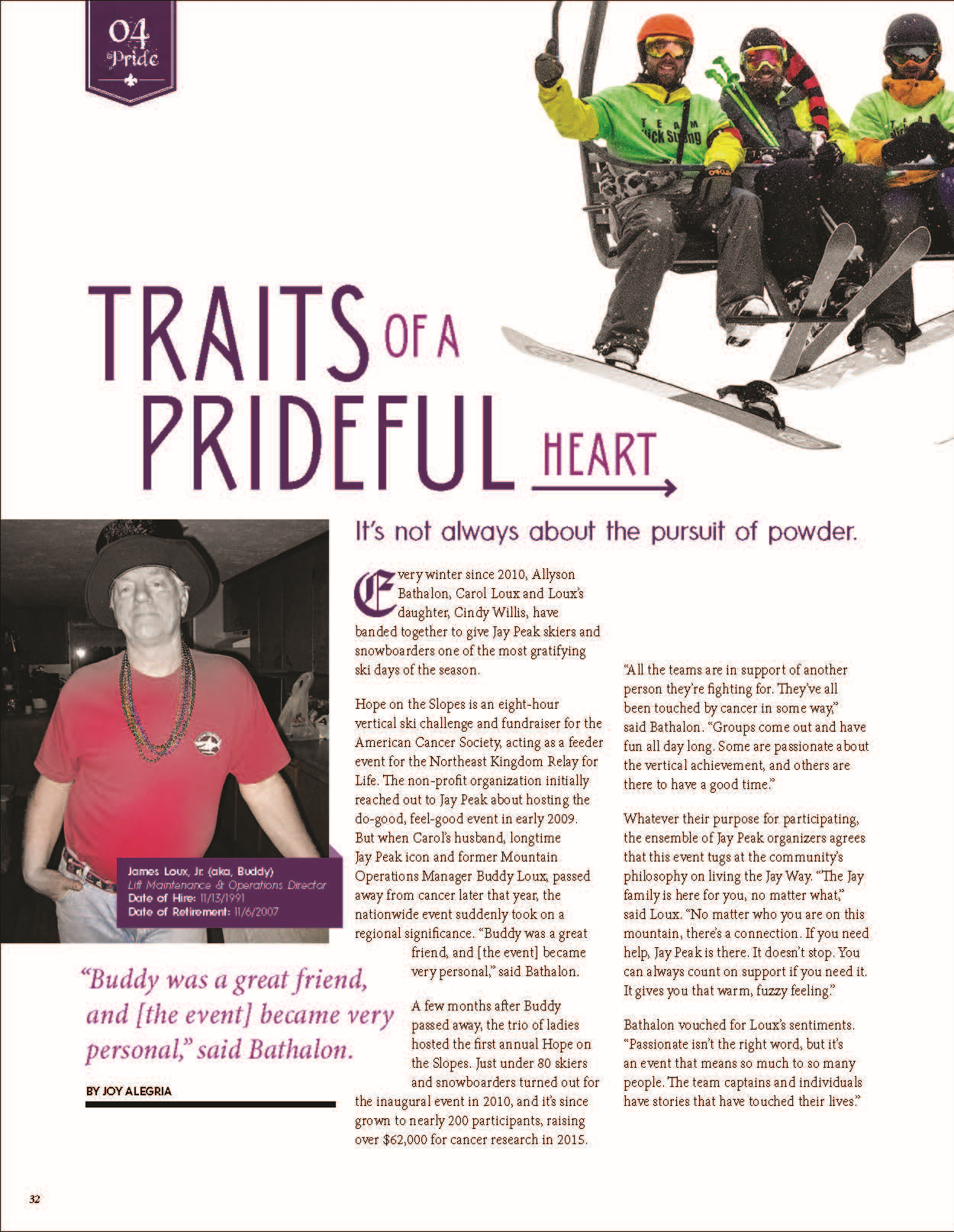 Magazine page with skiers mid-air at the top.