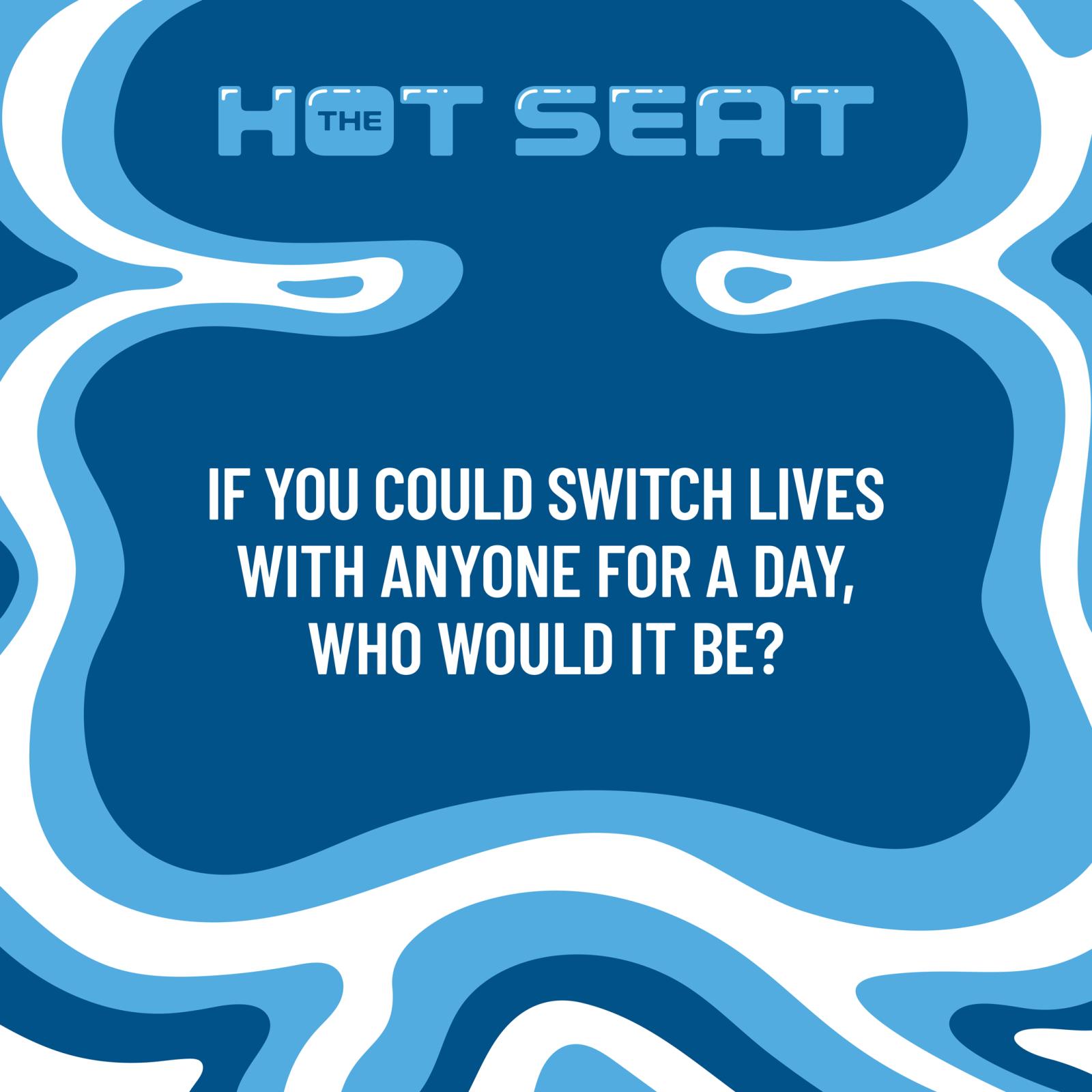 Blue graphic design with abstract wave patterns.