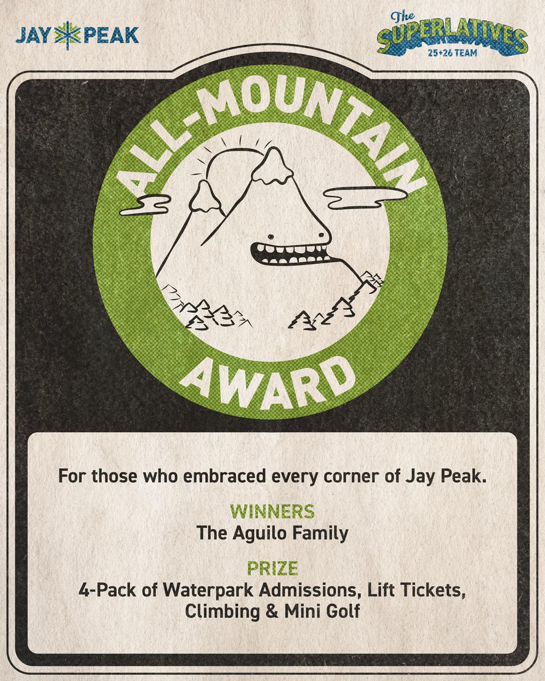 All-Mountain Award logo with mountain illustration and text details.