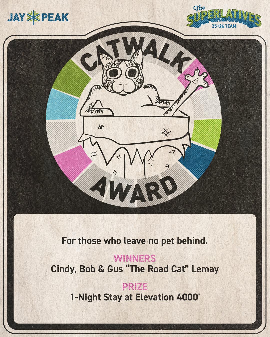 Cat illustration in sunglasses, text: "Catwalk Award."
