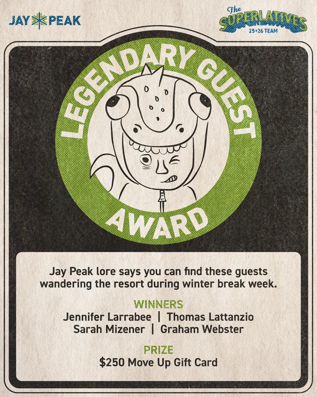 Legendary Guest Award certificate with comic-style character illustration.