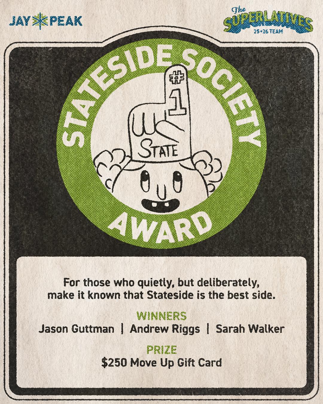 Stateside Society Award logo with cartoon cloud character.