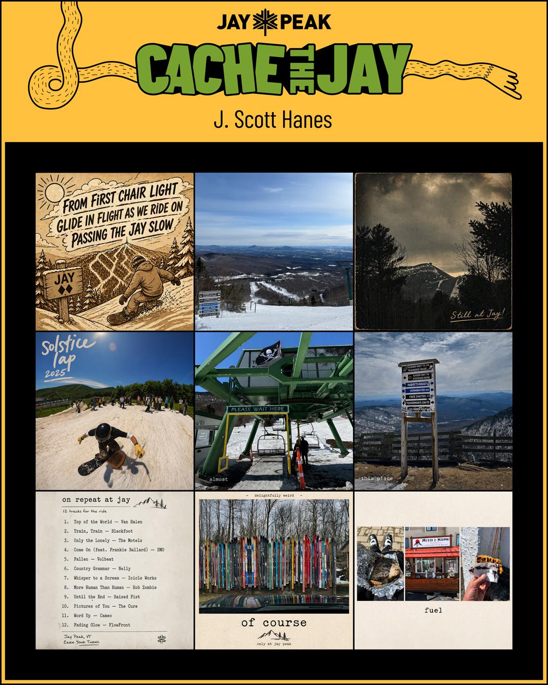 Collage of scenic views, activities, and landmarks with a yellow border banner.