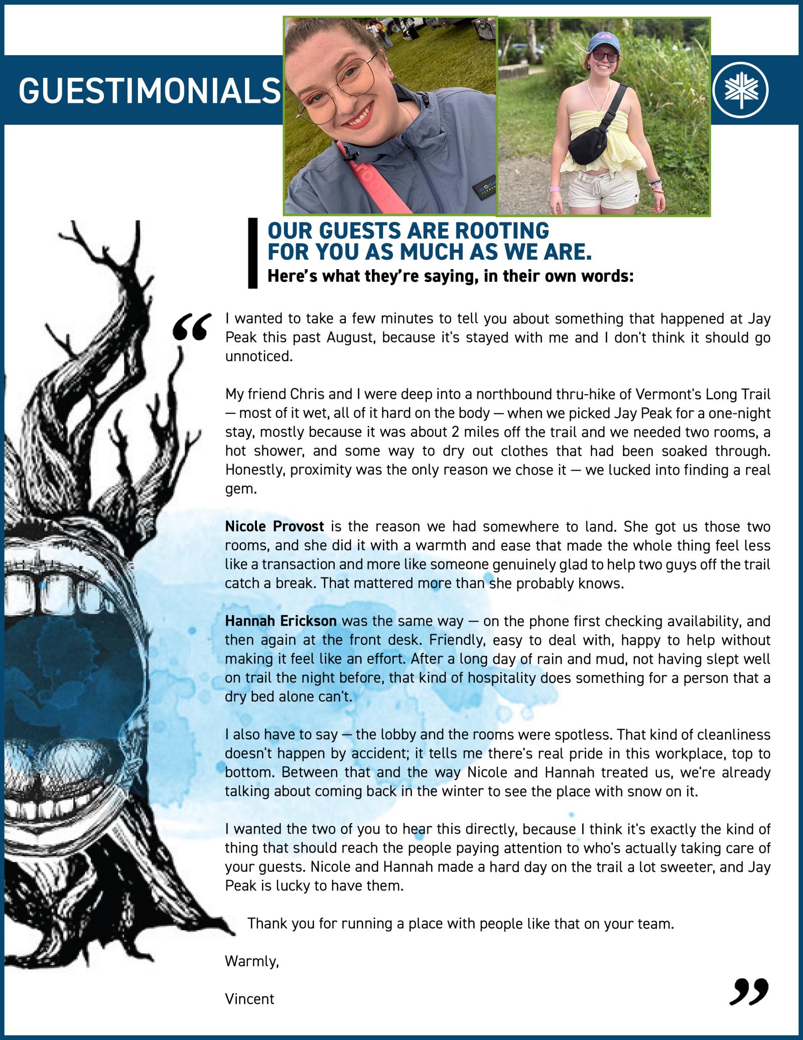 Testimonial flyer with photos of a smiling man and woman walking outdoors.