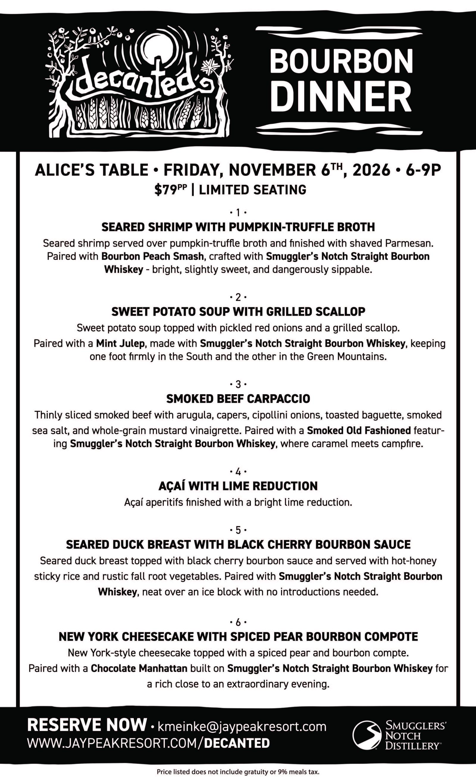 decanted bourbon dinner menu 2026