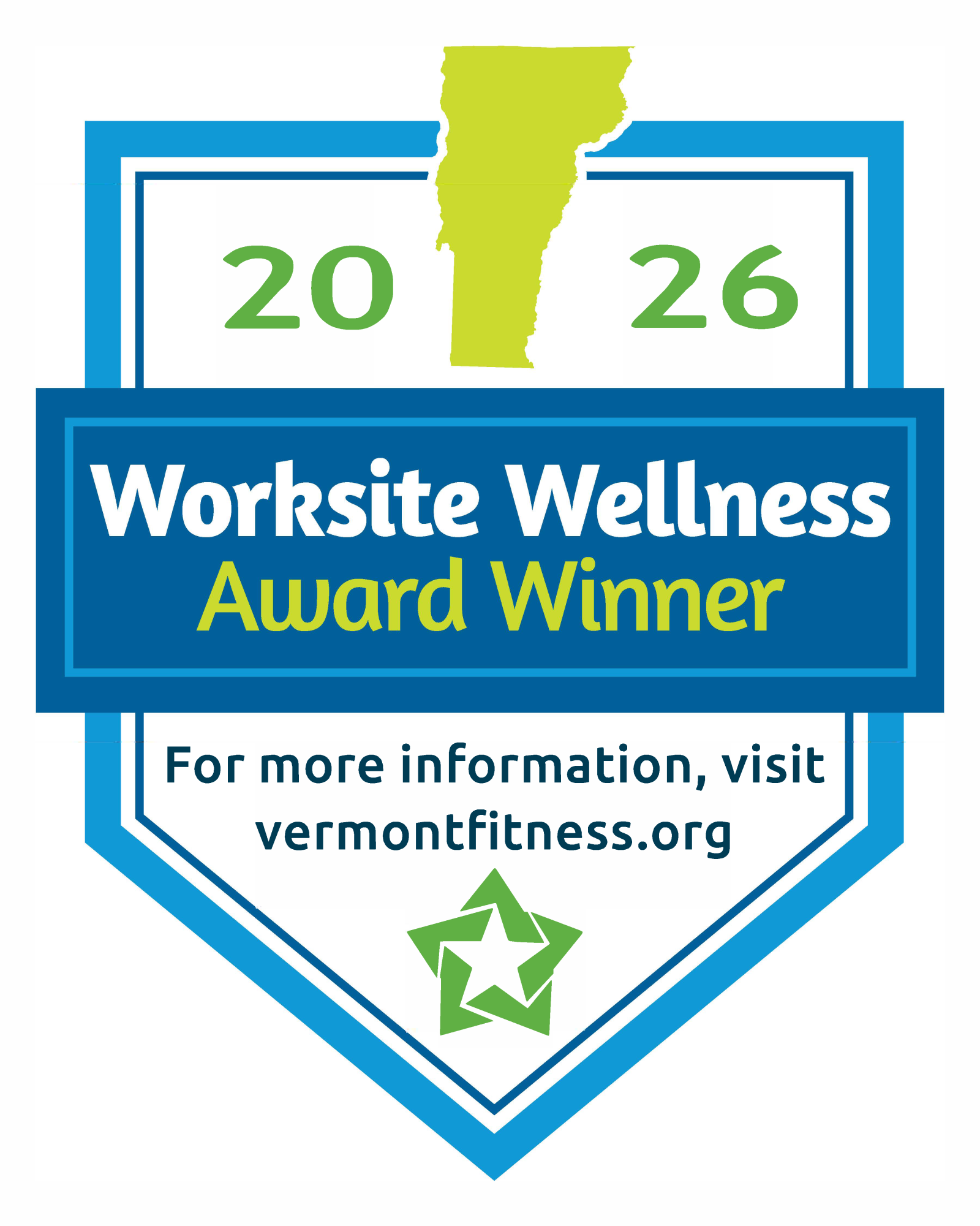 Worksite Wellness Award Winner badge with Vermont fitness logo.