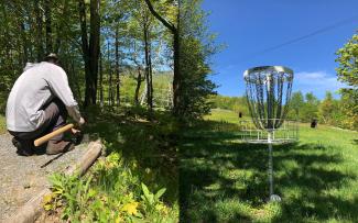 A-tisket, a-tasket we got some baskets. The front 9 of our Disc Golf course opens June 3rd.